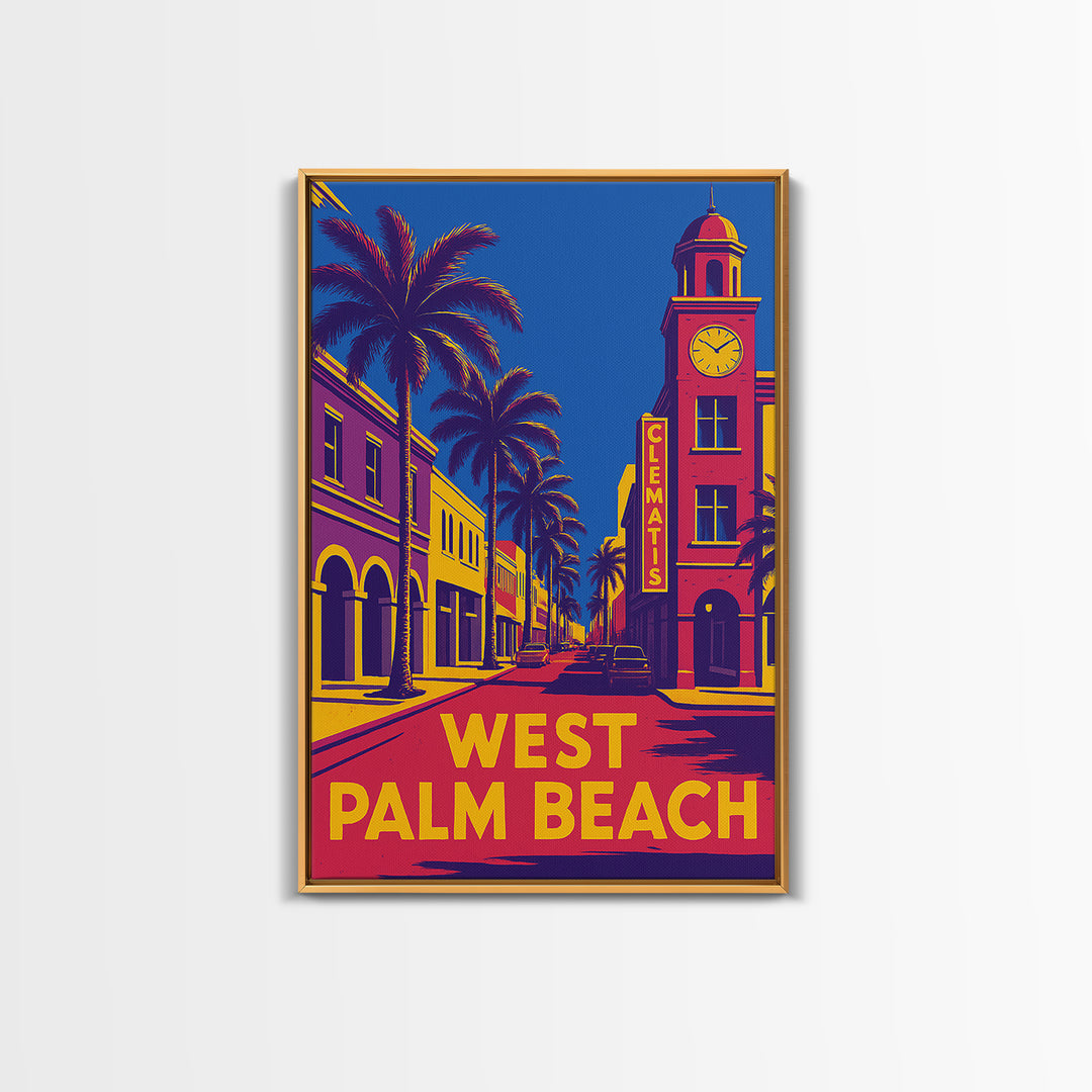 West Palm Beach Travel Poster, Framed Canvas Print, Colorful Graphic Wall Art, West Palm Beach Wall Art, Gift For Travelers, Travel Print