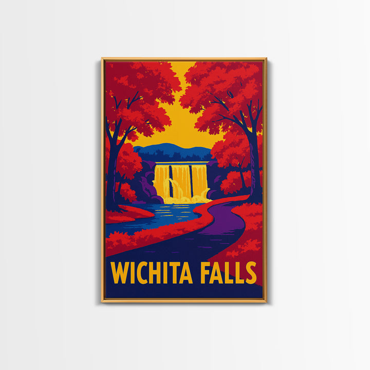Wichita Falls Travel Poster, Framed Canvas Print, Vibrant Retro Travel Art, Wichita Falls Poster Print, Travel Wall Art, Retro Travel Print