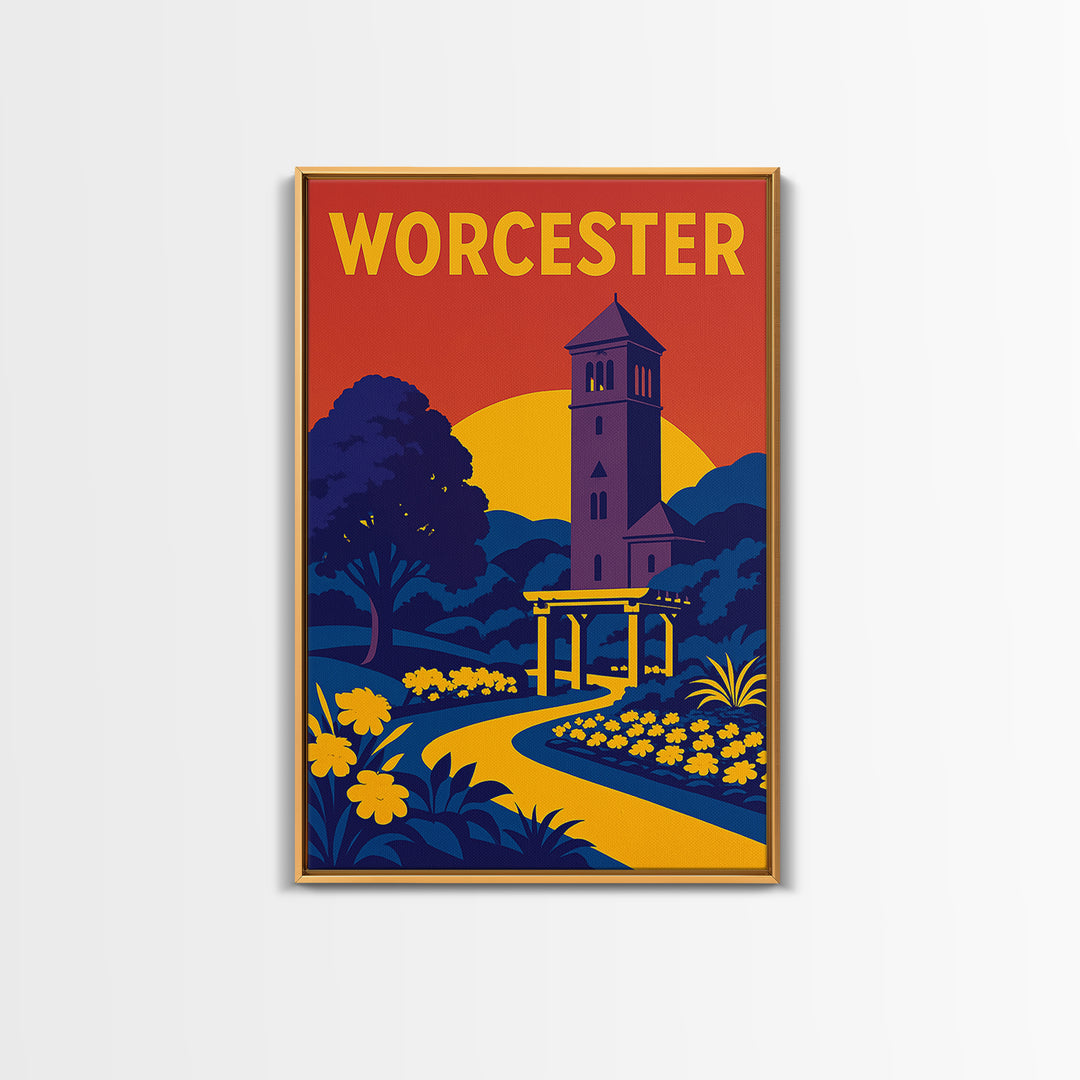 Worcester Travel Poster, Framed Canvas Print, High Contrast City Poster, Worcester Art Print, Wanderlust Decor, Travel Poster Set