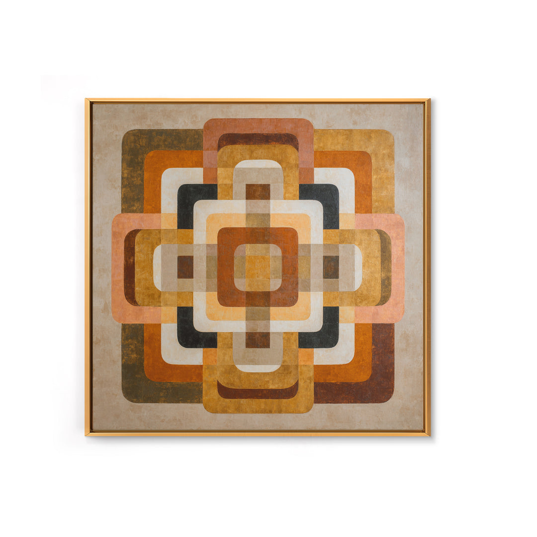 Warm Geometric Tile Pattern Framed Canvas Print, Patio Art, Lake House Decor, Patio Decor, Abstract Art, Outdoor, Boho Decor, PAT-1x1-24