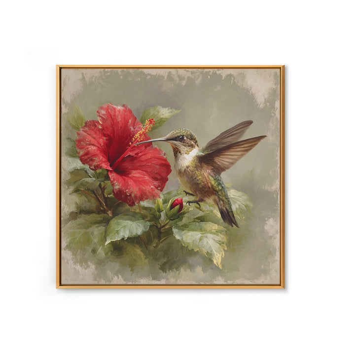 Hummingbird Visiting Bright Hibiscus Canvas Print, Patio Art, Western Decor, Patio Decor, Abstract Art, Outdoor, Floral Art, PAT-1x1-3