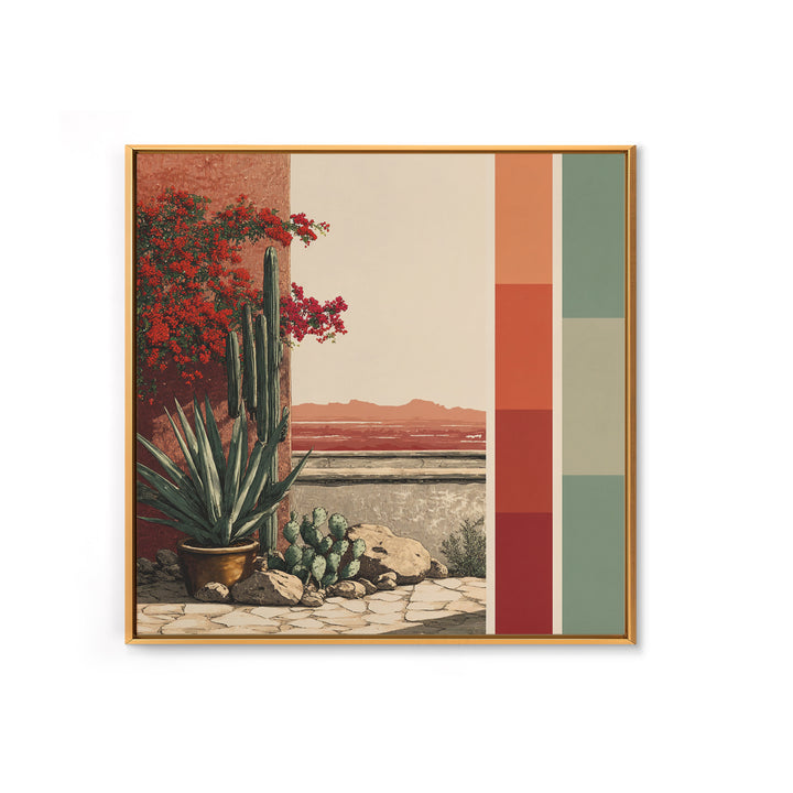 Desert Patio Agave and Bougainvillea Framed Canvas Print, Patio Art, Gallery Decor, Patio Decor, Oil Painting, Outdoor, PAT-1x1-41