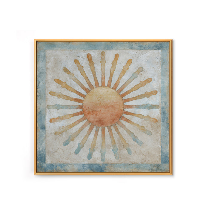Sun Motif with Warm Terracotta Rays Framed Canvas Print, Patio Art, Floral Art, Patio Decor, Abstract Art, Outdoor, PAT-1x1-42