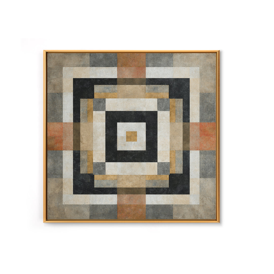 Warm Geometric Tile Pattern Framed Canvas Print, Patio Art, Wall Decor, Patio Decor, Fine Art, Outdoor, Coastal Decor, PAT-1x1-48