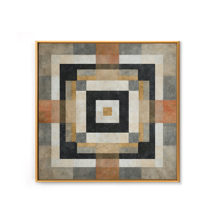 Warm Geometric Tile Pattern Framed Canvas Print, Patio Art, Wall Decor, Patio Decor, Fine Art, Outdoor, Coastal Decor, PAT-1x1-48
