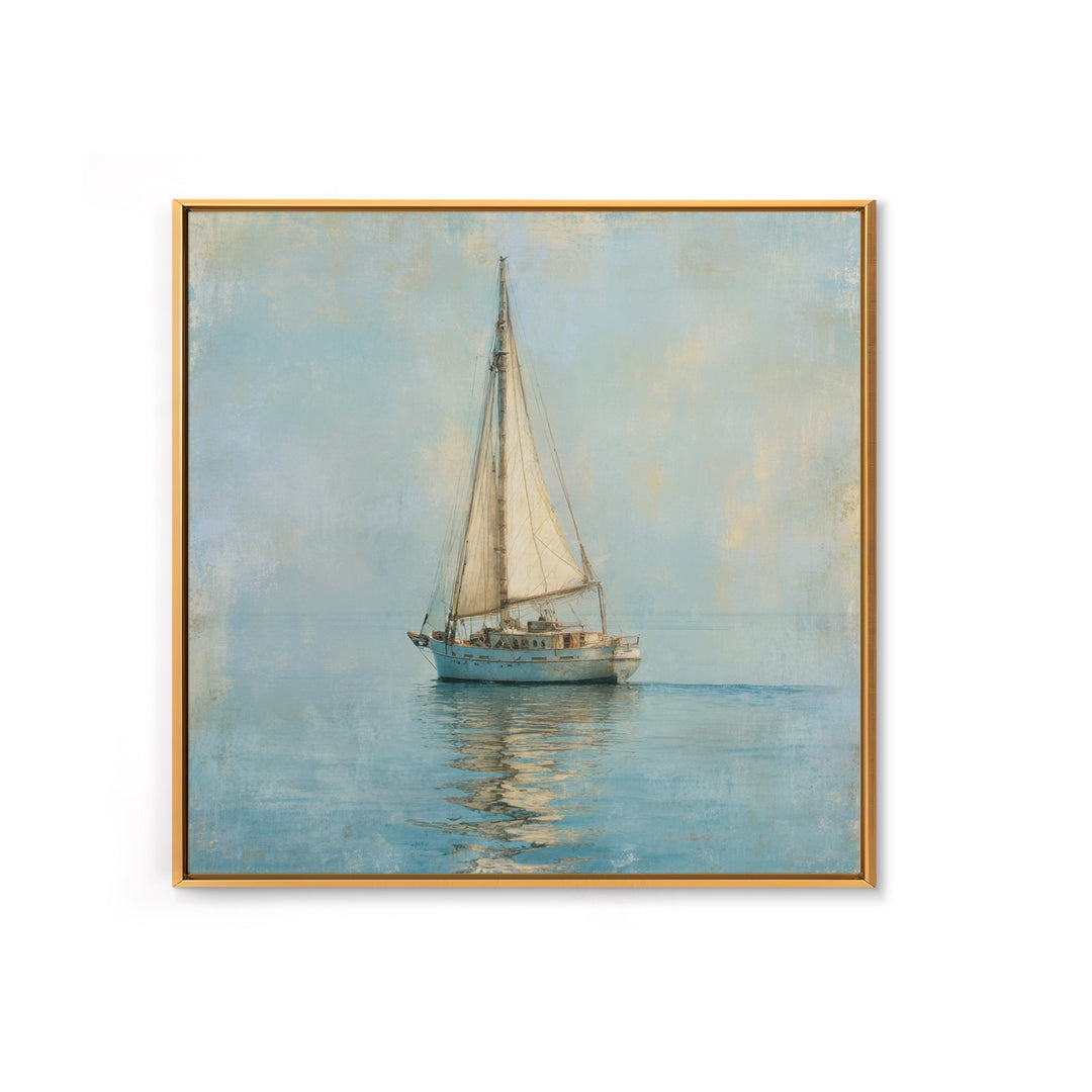 Sailboat on a Breezy Summer Horizon Framed Canvas Print, Patio Art, Patio, Patio Decor, Oil Painting, Outdoor, Minimalist Decor, PAT-1x1-63