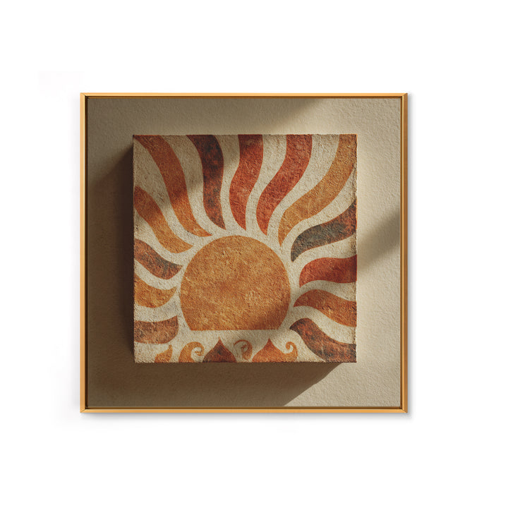 Sun Motif with Warm Terracotta Rays Framed Canvas Print, Patio Art, Floral Art, Patio Decor, Abstract Art, Outdoor, PAT-1x1-66