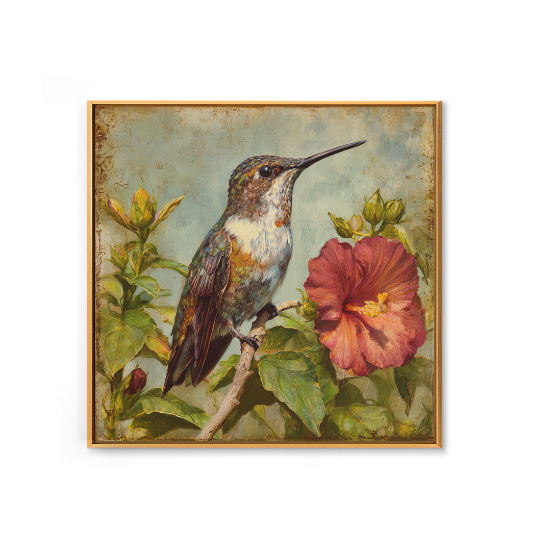 Hummingbird Visiting Bright Hibiscus Canvas Print, Patio Art, Modern Decor, Patio Decor, Fine Art, Outdoor, Home Decor, PAT-1x1-75