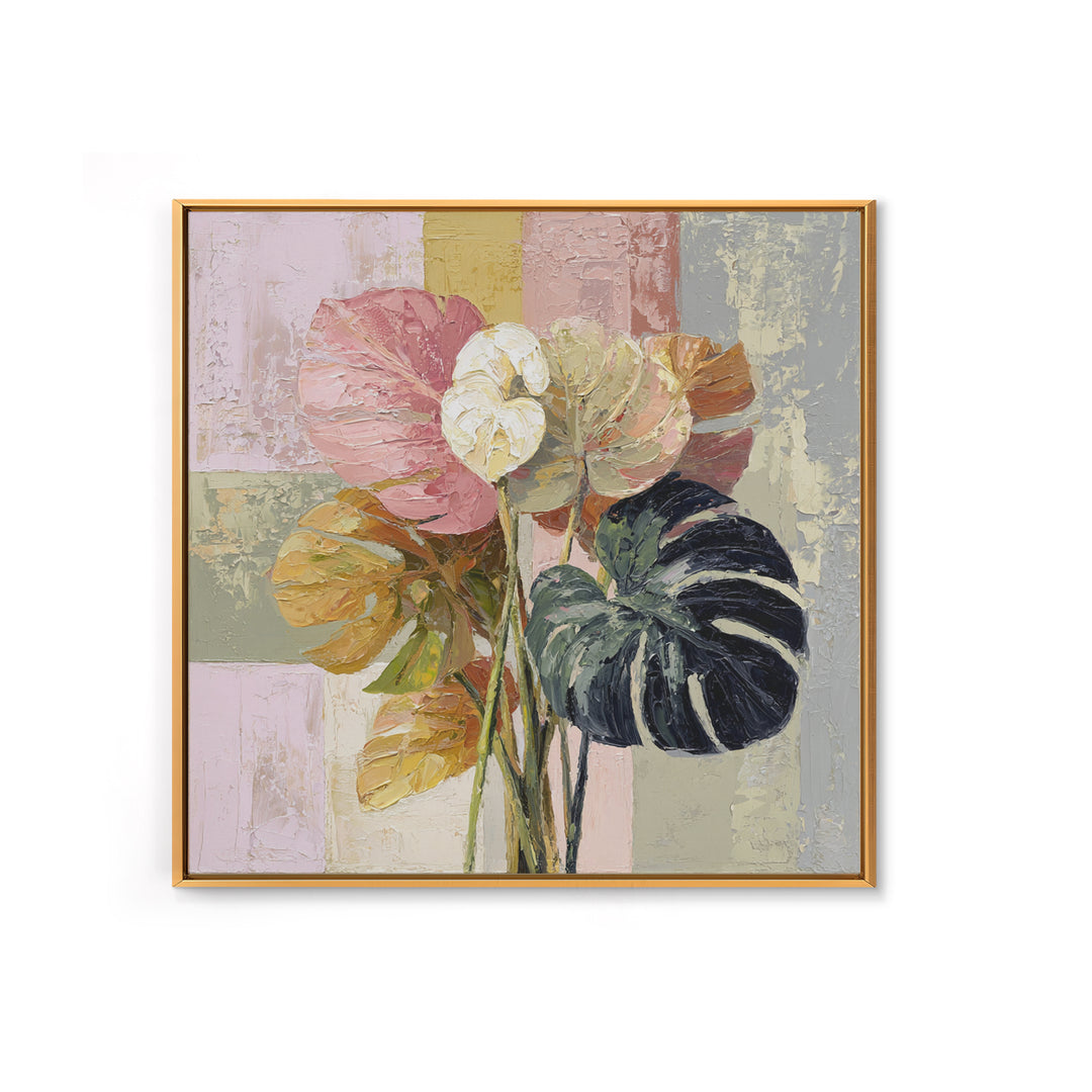 Bold Botanical Monstera Leaf Composition Framed Canvas Print, Patio Art, Gallery Decor, Patio Decor, Fine Art, Outdoor, PAT-1x1-78