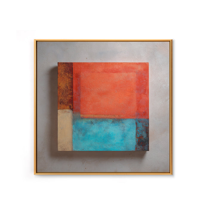 Bright Coral and Turquoise Abstract for Outdoors Framed Canvas Print, Patio Art, Mixed Media Art, Patio Decor, Outdoor, PAT-1x1-84