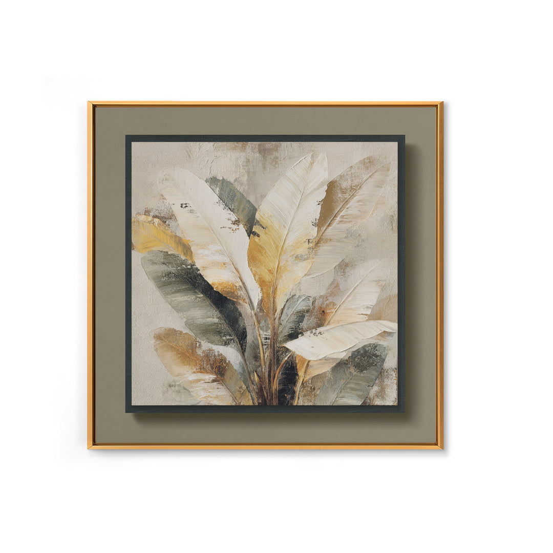 Banana Leaves with Rain Drop Details Framed Canvas Print, Patio Art, Textured Painting, Patio Decor, Fine Art, Outdoor, PAT-1x1-88