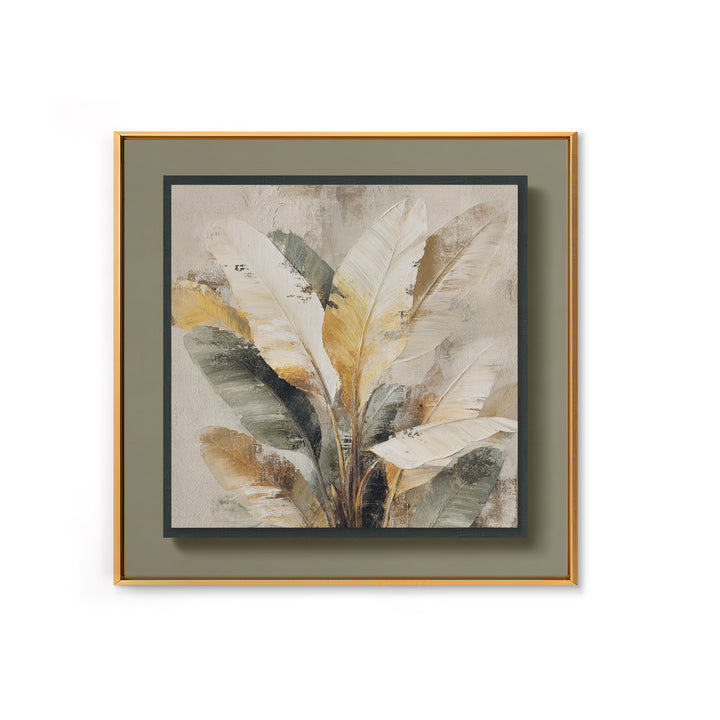Banana Leaves with Rain Drop Details Framed Canvas Print, Patio Art, Textured Painting, Patio Decor, Fine Art, Outdoor, PAT-1x1-88