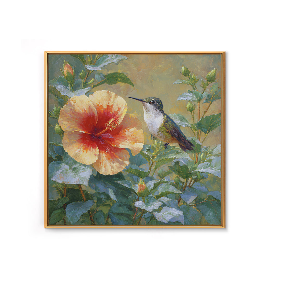 Hummingbird Visiting Bright Hibiscus Canvas Print, Patio Art, Wall Art, Patio Decor, Fine Art, Outdoor, Outdoor Wall Decor, PAT-1x1-99