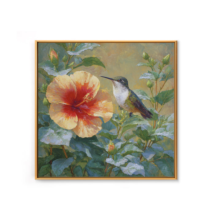 Hummingbird Visiting Bright Hibiscus Canvas Print, Patio Art, Wall Art, Patio Decor, Fine Art, Outdoor, Outdoor Wall Decor, PAT-1x1-99