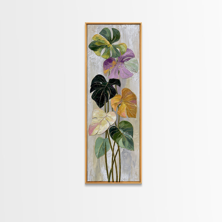 Bold Botanical Monstera Leaf Composition Canvas Print, Patio Art, Family Wall Art, Patio Decor, Oil Painting, Outdoor, PAT-1x3-18
