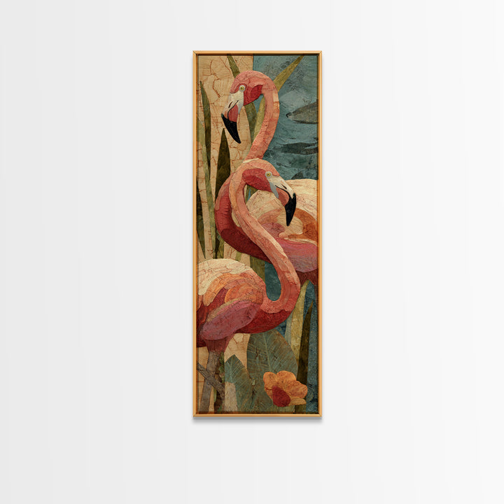 Flamingo Pair Beside Shallow Water Canvas Print, Patio Art, Floral Art, Patio Decor, Fine Art, Outdoor, Statement Artwork, PAT-1x3-22