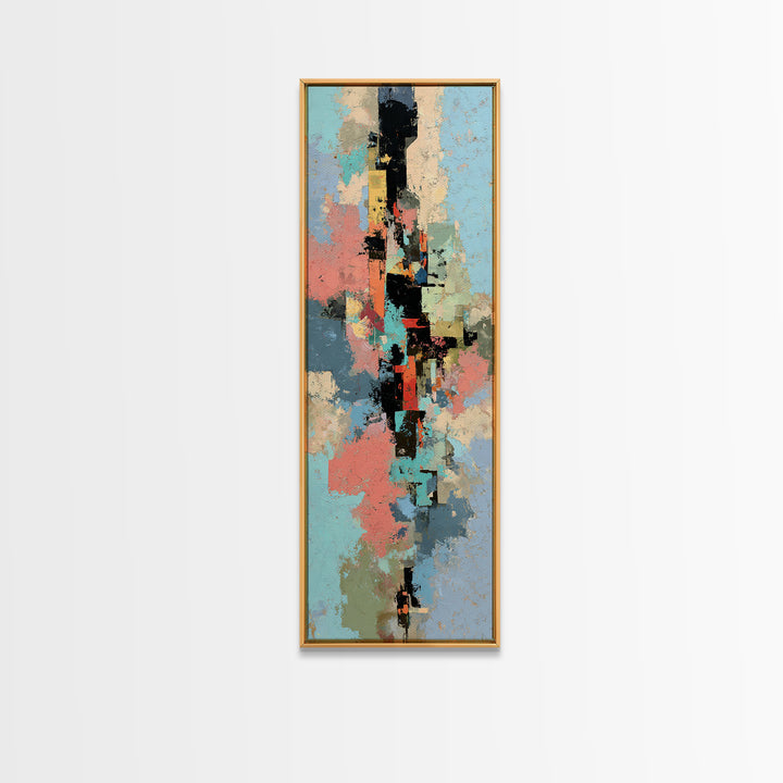Bright Coral and Turquoise Abstract for Outdoors Framed Canvas Print, Patio Art, Art Print, Patio Decor, Fine Art, Outdoor, PAT-1x3-24