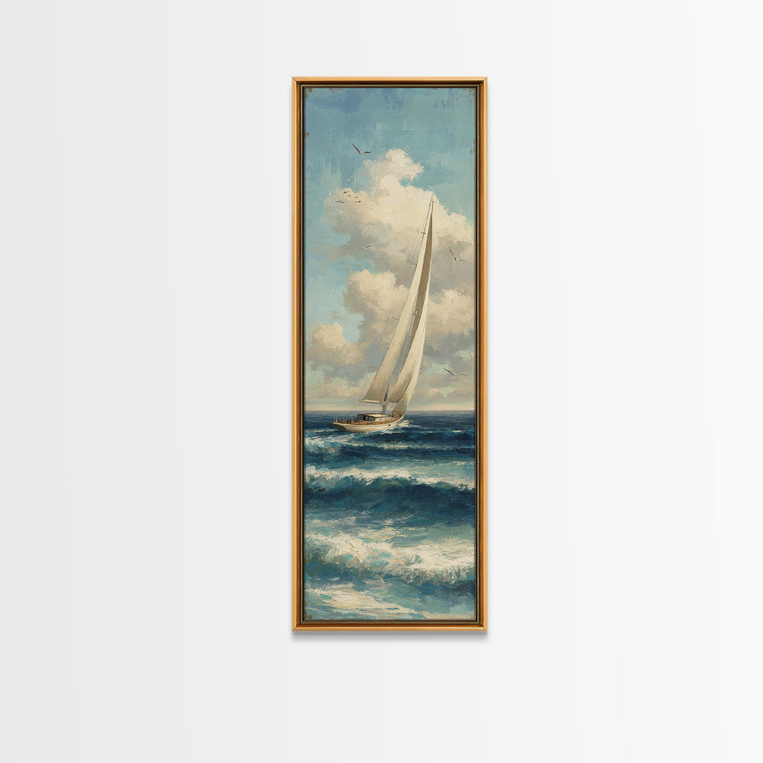 Sailboat on a Breezy Summer Horizon Canvas Print, Patio Art, Outdoor Decor, Patio Decor, Outdoor, Bar Art, Coastal Wall Decor, PAT-1x3-27