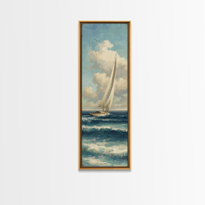 Sailboat on a Breezy Summer Horizon Canvas Print, Patio Art, Outdoor Decor, Patio Decor, Outdoor, Bar Art, Coastal Wall Decor, PAT-1x3-27