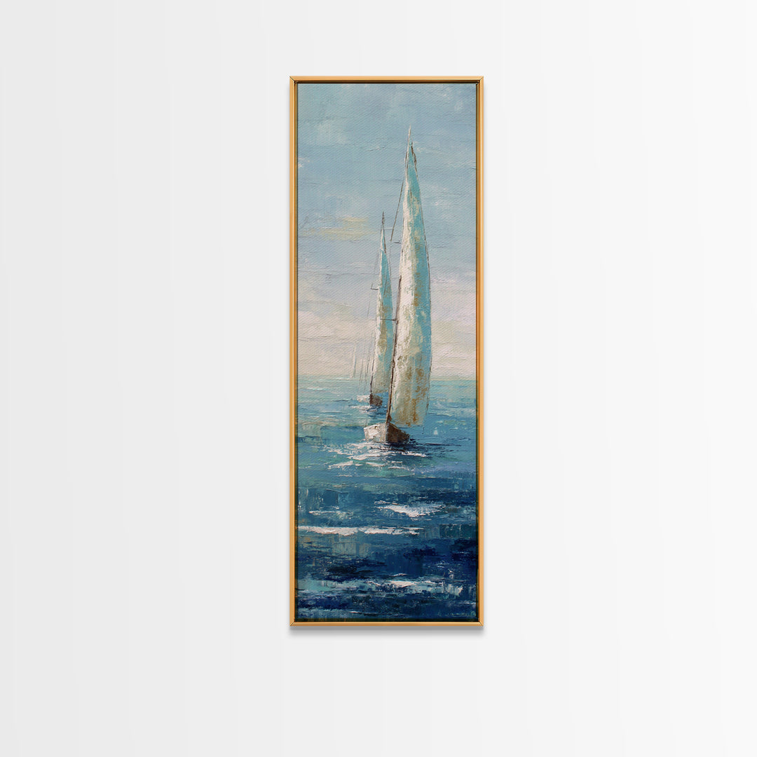 Sailboat on a Breezy Summer Horizon Framed Canvas Print, Patio Art, Minimalist Decor, Patio Decor, Fine Art, Outdoor, PAT-1x3-3