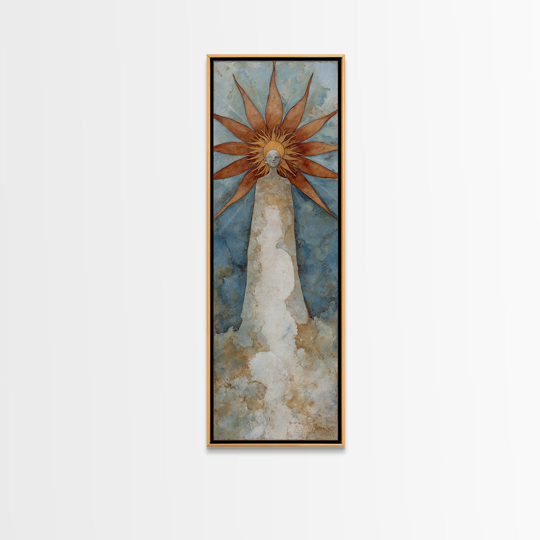 Sun Motif with Warm Terracotta Rays Framed Canvas Print, Patio Art, Patio Cushions, Patio Decor, Oil Painting, Outdoor, PAT-1x3-30