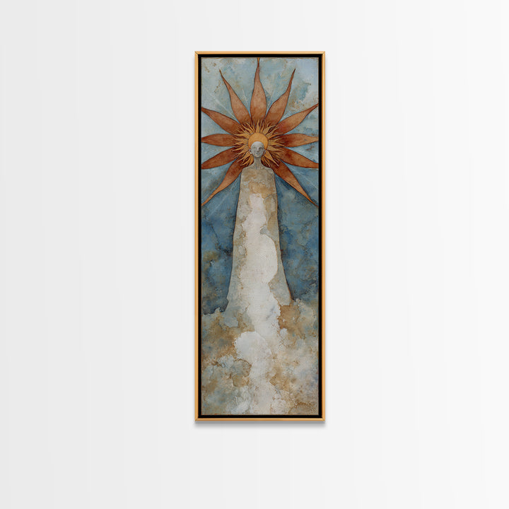 Sun Motif with Warm Terracotta Rays Framed Canvas Print, Patio Art, Patio Cushions, Patio Decor, Oil Painting, Outdoor, PAT-1x3-30