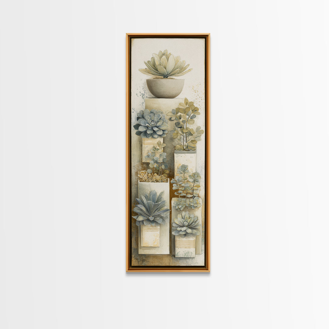 Succulent Collection in Ceramic Planters Canvas Print, Patio Art, Yard Art, Patio Decor, Fine Art, Outdoor, Lake House Decor, PAT-1x3-33