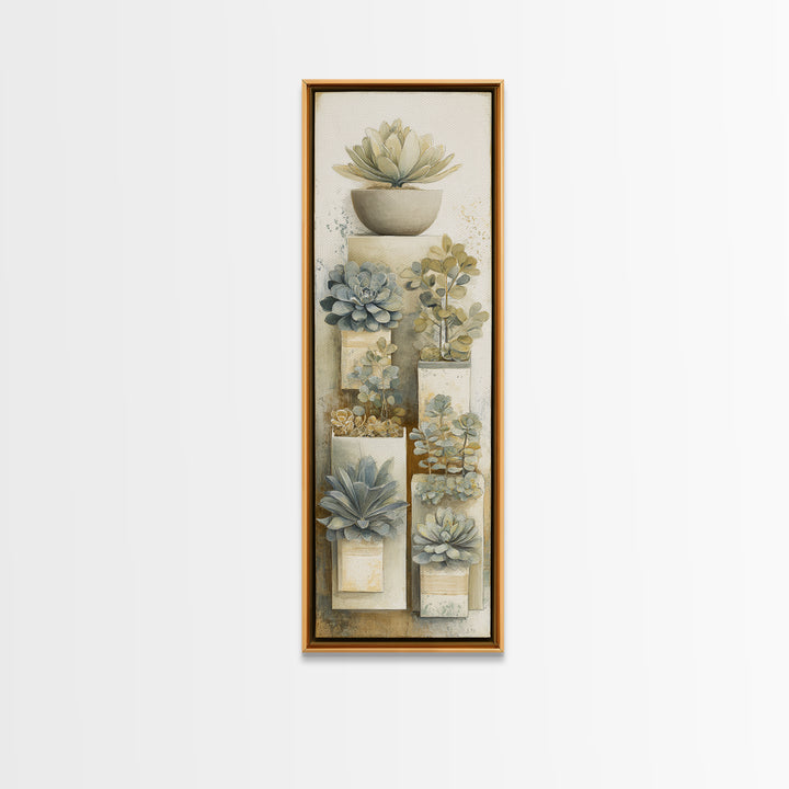 Succulent Collection in Ceramic Planters Canvas Print, Patio Art, Yard Art, Patio Decor, Fine Art, Outdoor, Lake House Decor, PAT-1x3-33
