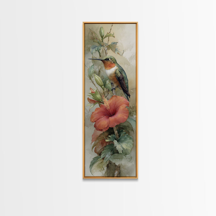 Hummingbird Visiting Bright Hibiscus Canvas Print, Patio Art, Garden Decor, Patio Decor, Fine Art, Outdoor, Beach Art, PAT-1x3-39