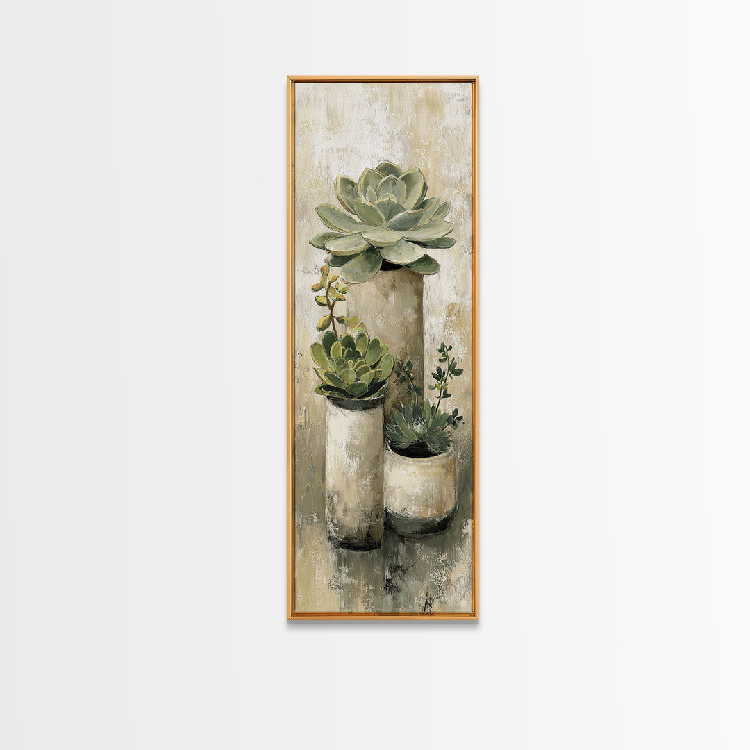 Succulent Collection in Ceramic Planters Canvas Print, Patio Art, Fine Art Print, Patio Decor, Abstract Art, Outdoor, PAT-1x3-57
