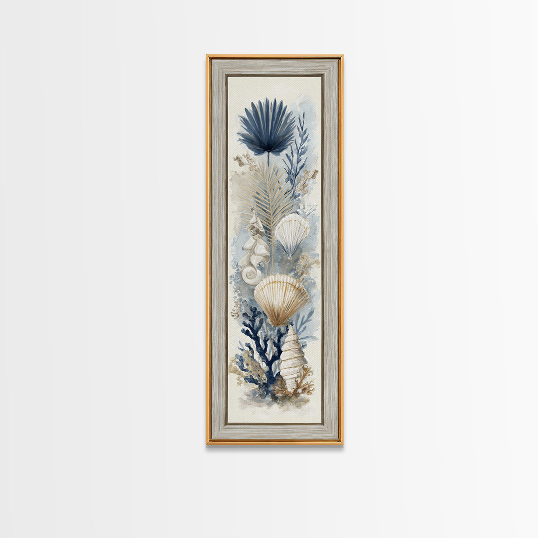 Beachy Shell and Palm Arrangement Canvas Print, Patio Art, Contemporary Art, Patio Decor, Fine Art, Outdoor, Metal Art, PAT-1x3-7