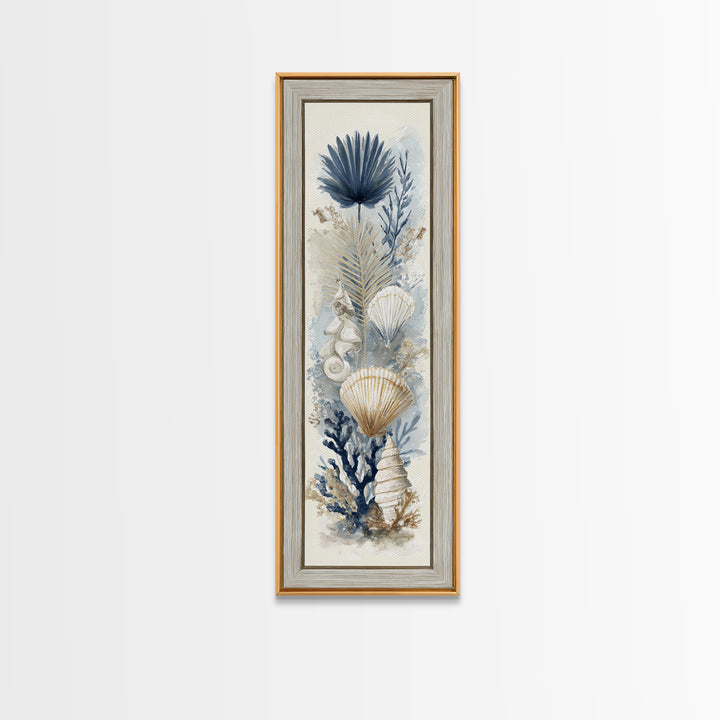Beachy Shell and Palm Arrangement Canvas Print, Patio Art, Contemporary Art, Patio Decor, Fine Art, Outdoor, Metal Art, PAT-1x3-7