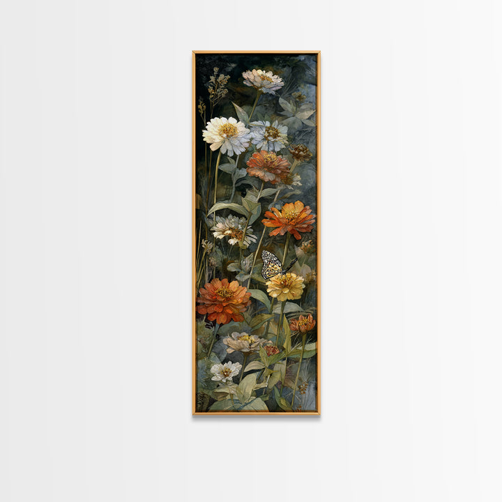 Butterfly Garden with Zinnias and Daisies Canvas Print, Patio Art, Metal Wall Art, Patio Decor, Oil Painting, Outdoor, PAT-1x3-73