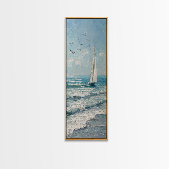 Sailboat on a Breezy Summer Horizon Framed Canvas Print, Patio Art, Porch Decor, Patio Decor, Oil Painting, Outdoor, PAT-1x3-75