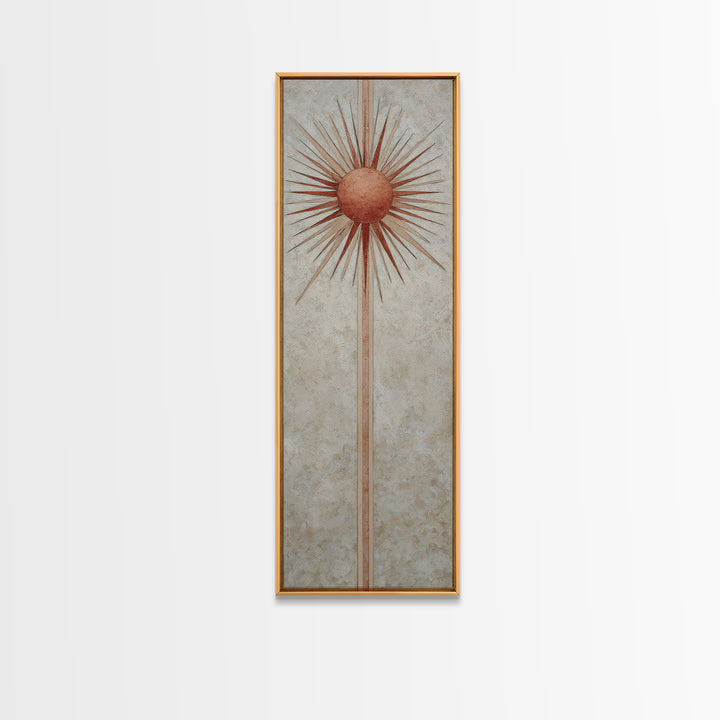 Sun Motif with Warm Terracotta Rays Canvas Print, Patio Art, Patio, Patio Decor, Fine Art, Outdoor, Minimalist Decor, PAT-1x3-78