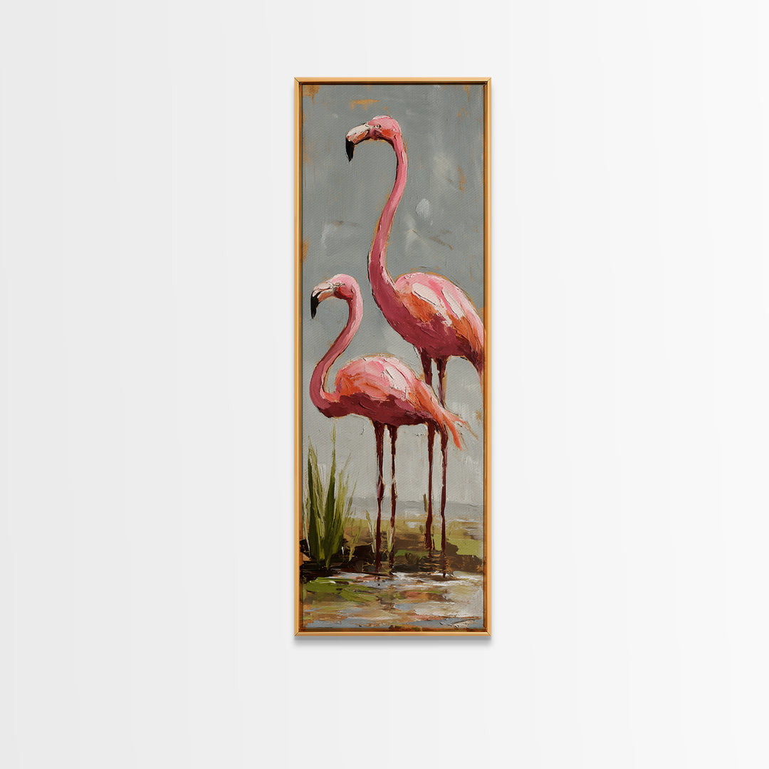 Flamingo Pair Beside Shallow Water Canvas Print, Patio Art, Fine Art Print, Patio Decor, Fine Art, Outdoor, Wall Decor, PAT-1x3-94