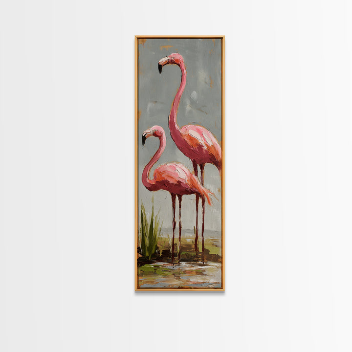 Flamingo Pair Beside Shallow Water Canvas Print, Patio Art, Fine Art Print, Patio Decor, Fine Art, Outdoor, Wall Decor, PAT-1x3-94