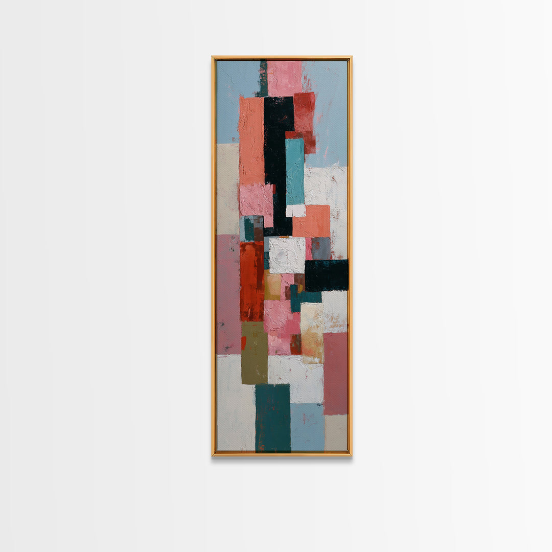 Bright Coral and Turquoise Abstract for Outdoors Framed Canvas Print, Patio Art, Coastal Wall Decor, Patio Decor, Outdoor, PAT-1x3-96