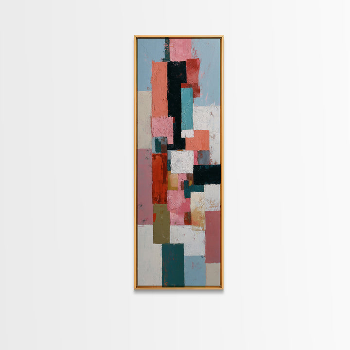 Bright Coral and Turquoise Abstract for Outdoors Framed Canvas Print, Patio Art, Coastal Wall Decor, Patio Decor, Outdoor, PAT-1x3-96