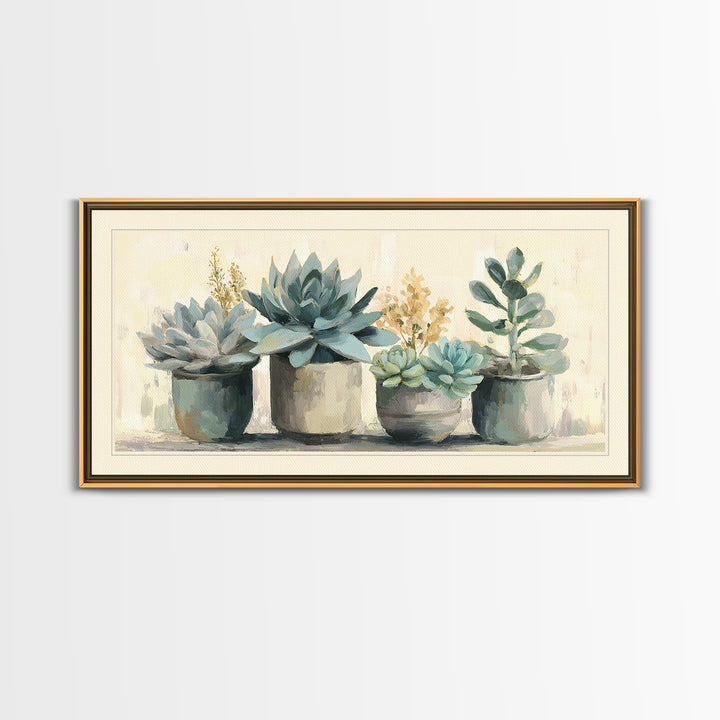 Succulent Collection in Ceramic Planters Canvas Print, Patio Art, Contemporary Art, Patio Decor, Fine Art, Outdoor, Metal Art, PAT-2x1-17