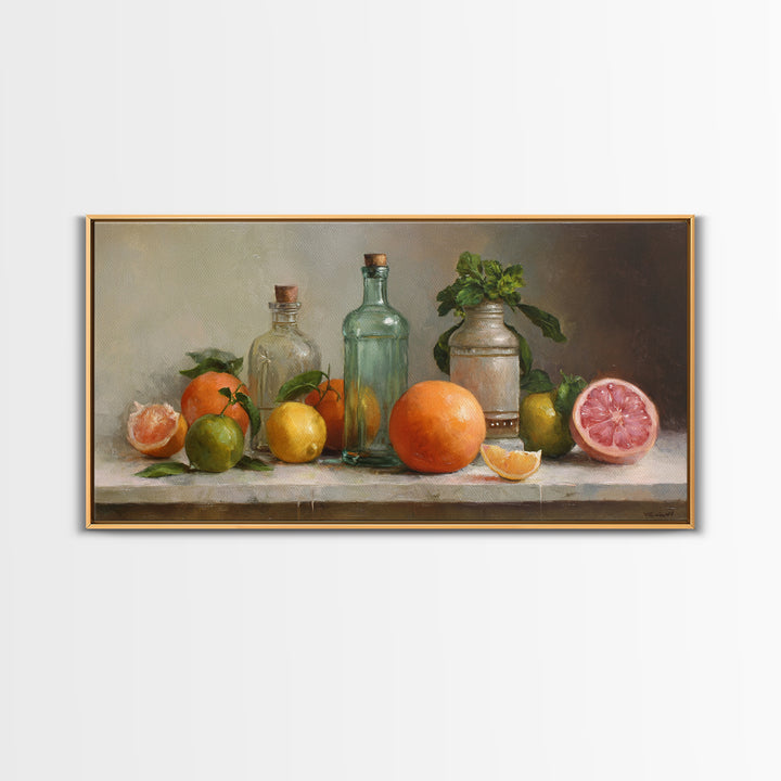 Outdoor Citrus Still Life Framed Canvas Print, Patio Art, Home Decor, Patio Decor, Fine Art, Outdoor, Floral Wall Art, PAT-2x1-25
