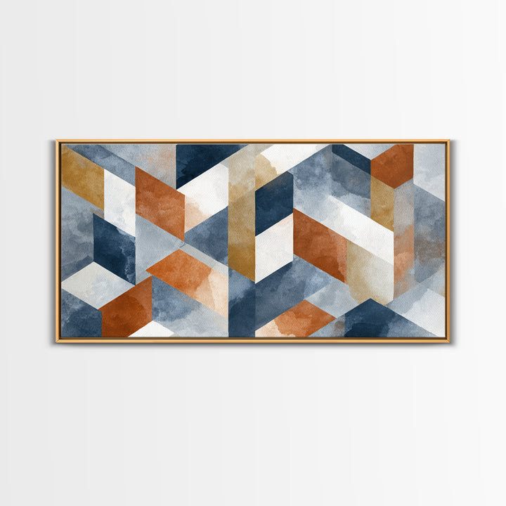 Warm Geometric Tile Pattern Canvas Print, Patio Art, Textured Painting, Patio Decor, Fine Art, Outdoor, Outdoor Wall Art, PAT-2x1-44