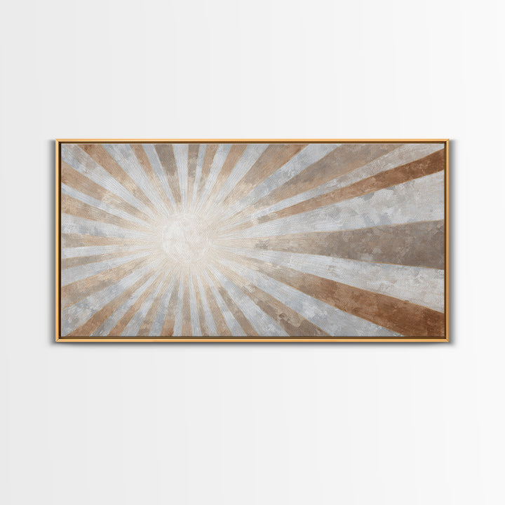 Sun Motif with Warm Terracotta Rays Canvas Print, Patio Art, Room Decor, Patio Decor, Oil Painting, Outdoor, Garden Art, PAT-2x1-62