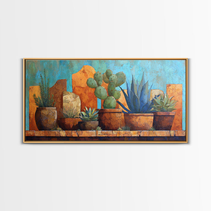Cactus and Agave Framed Canvas Print, Patio Art, Outdoor Wall Art, Patio Decor, Fine Art, Outdoor, Porch Decor, Floral Art, PAT-2x1-72