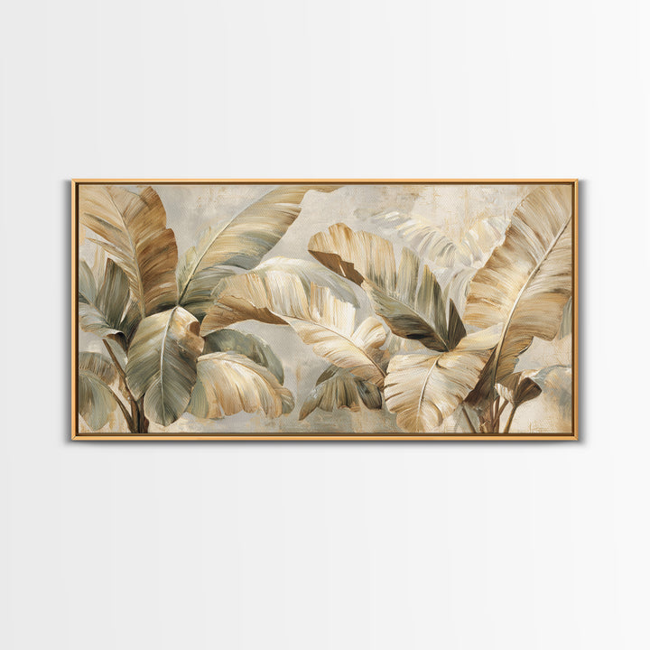Banana Leaves with Rain Drop Details Framed Canvas Print, Patio Art, Coastal Wall Decor, Patio Decor, Fine Art, Outdoor, PAT-2x1-84