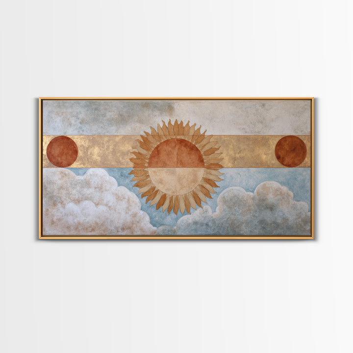 Sun Motif with Warm Terracotta Rays Framed Canvas Print, Patio Art, Home Decor, Patio Decor, Fine Art, Outdoor, Floral Wall Art, PAT-2x1-86