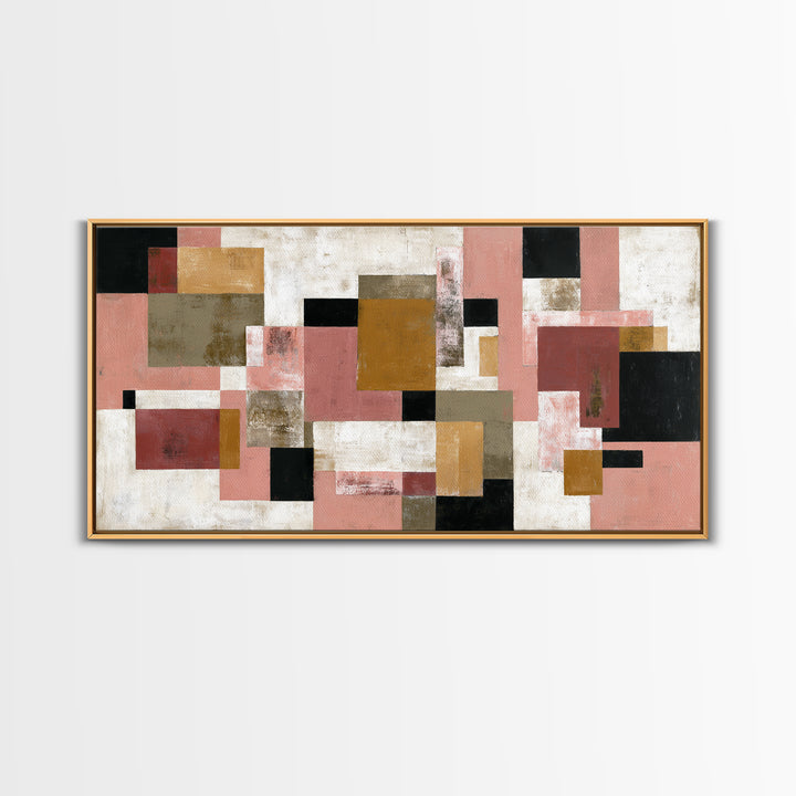 Warm Geometric Tile Pattern Framed Canvas Print, Patio Art, Floral Wall Art, Patio Decor, Abstract Art, Outdoor, PAT-2x1-92