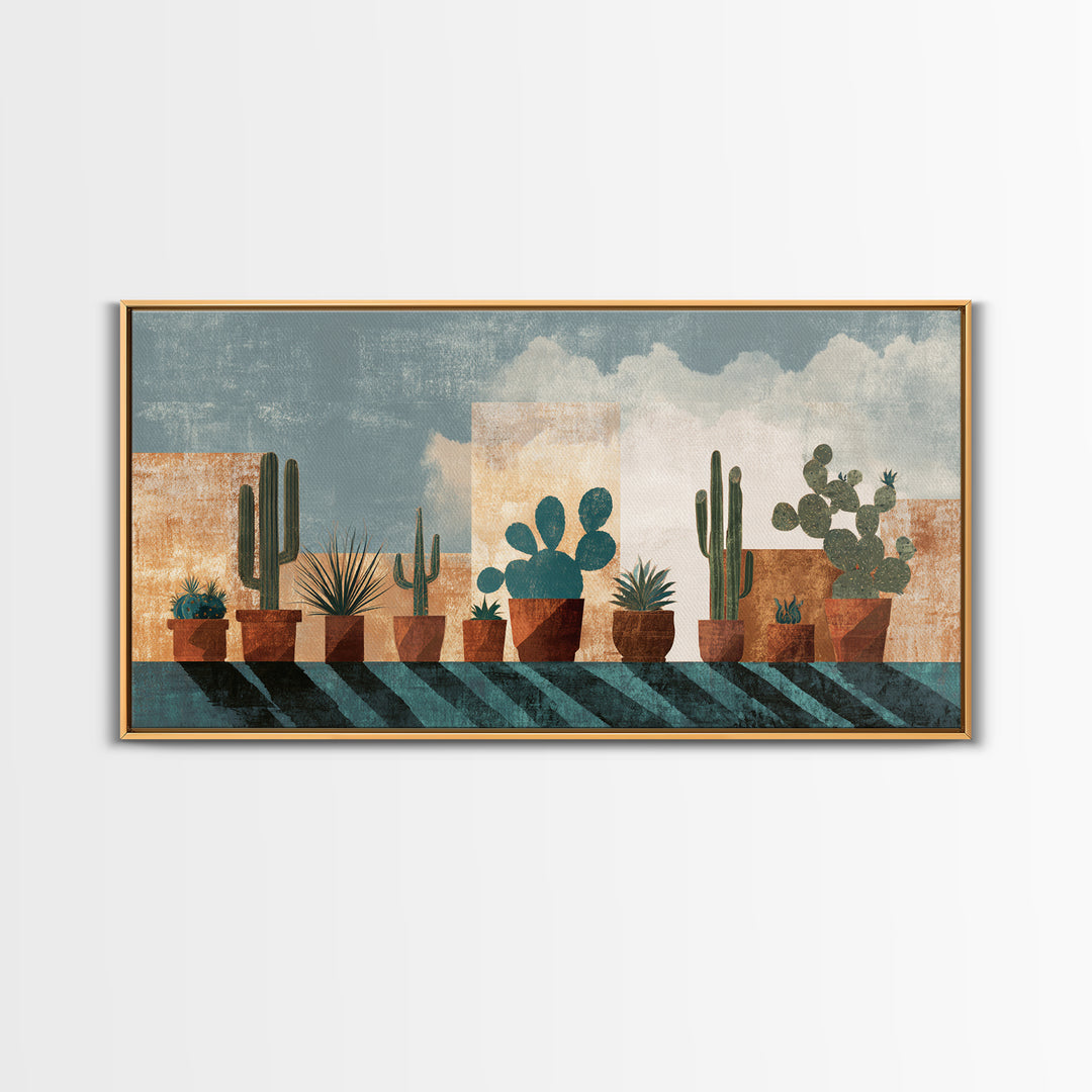 Cactus and Agave Framed Canvas Print, Patio Art, Beach House Decor, Patio Decor, Oil Painting, Outdoor, Modern Decor, PAT-2x1-96