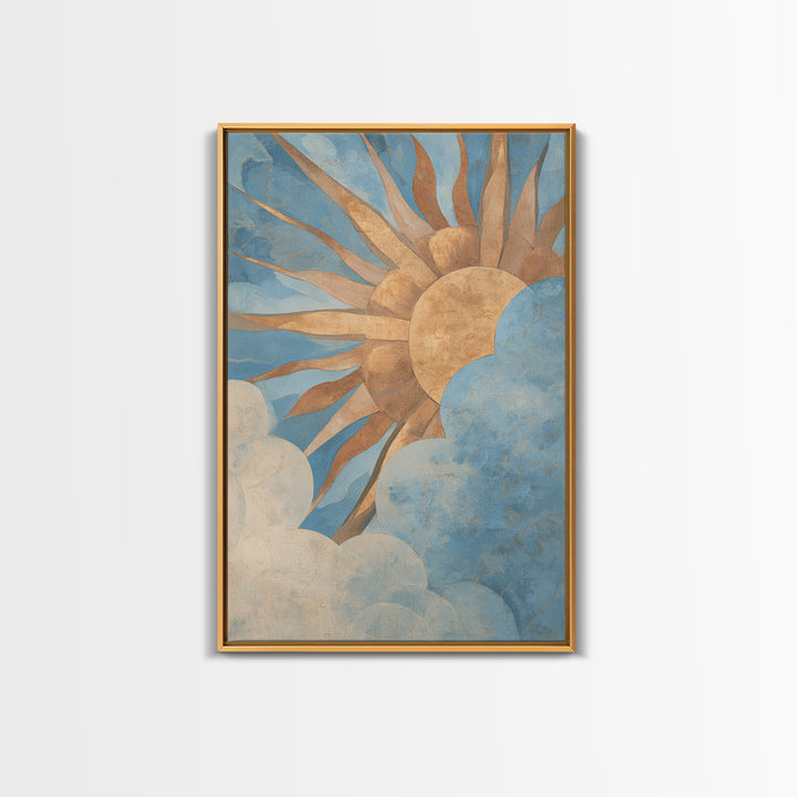 Sun Motif with Warm Terracotta Rays Framed Canvas Print, Patio Art, Boho Decor, Patio Decor, Abstract Art, Outdoor, PAT-2x3-2