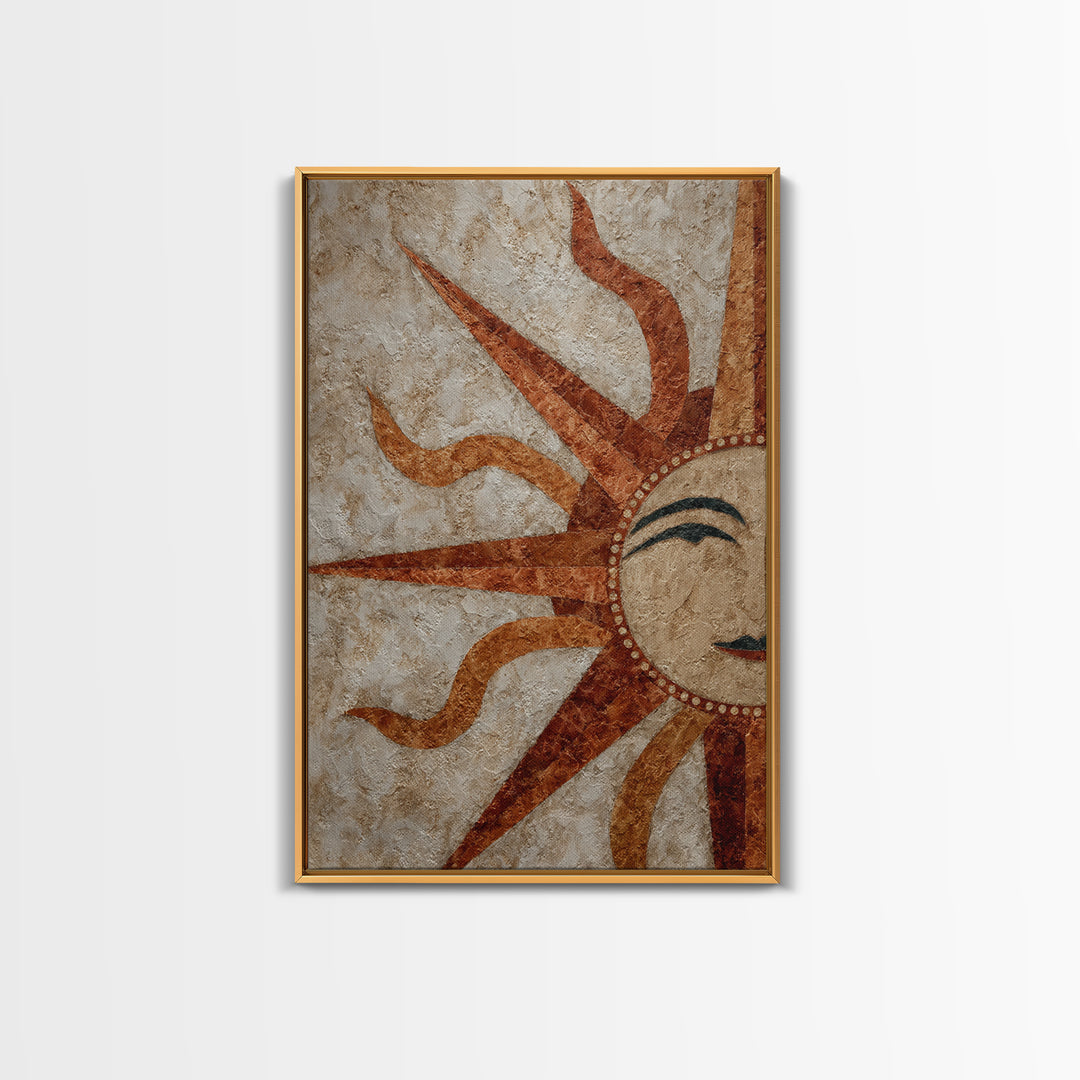 Sun Motif with Warm Terracotta Rays Framed Canvas Print, Patio Art, Boho Decor, Patio Decor, Abstract Art, Outdoor, PAT-2x3-26